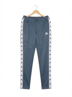Adidas Men's Small Blue Repeat Logo Tape Track Pants Joggers Zip Pockets